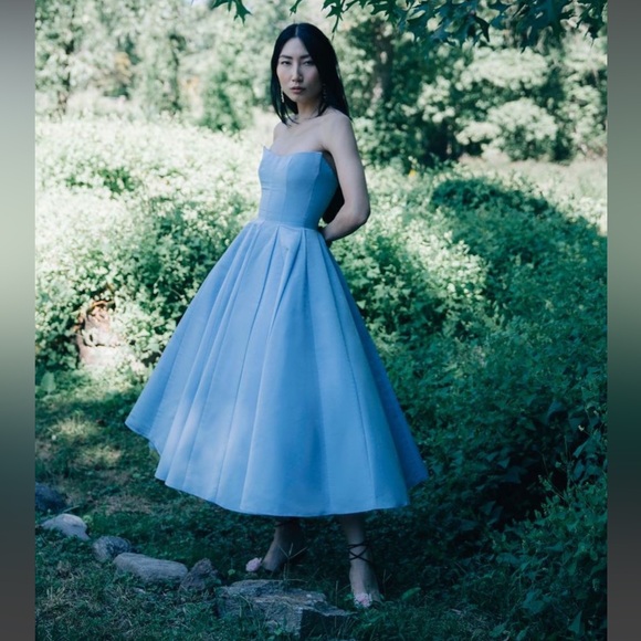 MARKARIAN Fiorela Light Blue Strapless Midi Dress - Picture 2 of 13